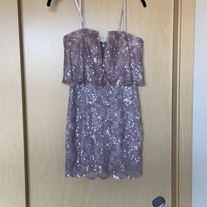 BCBGMAXAZRIA Sequin Lace Strapless Party Mini Dress 0